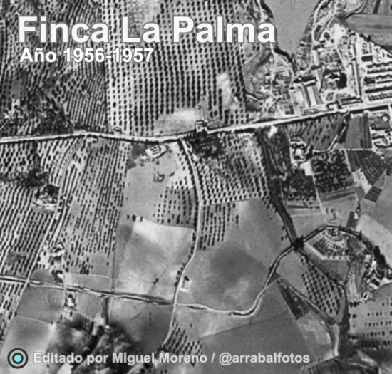 Vista aérea histórica de Finca La Palma entre 1956 y 1957